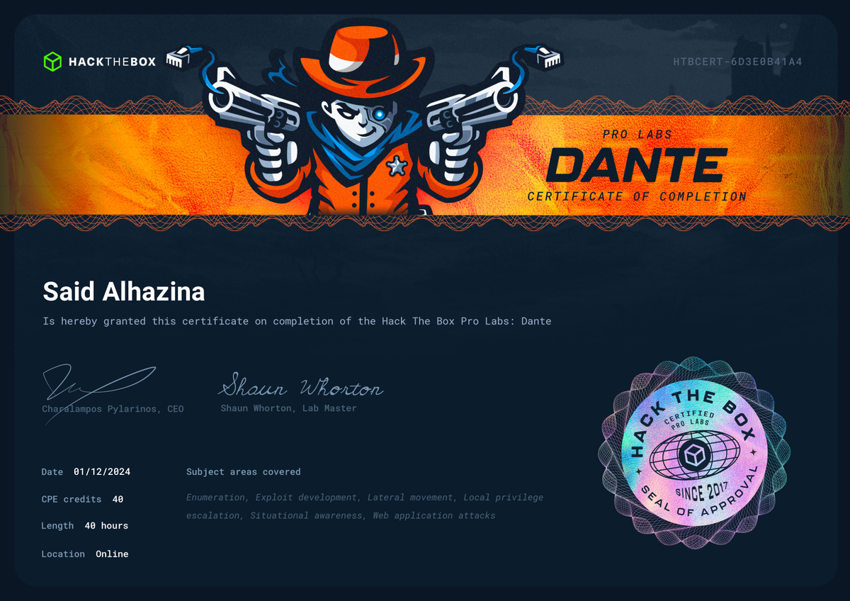 Pro Lab: Dante certificaat