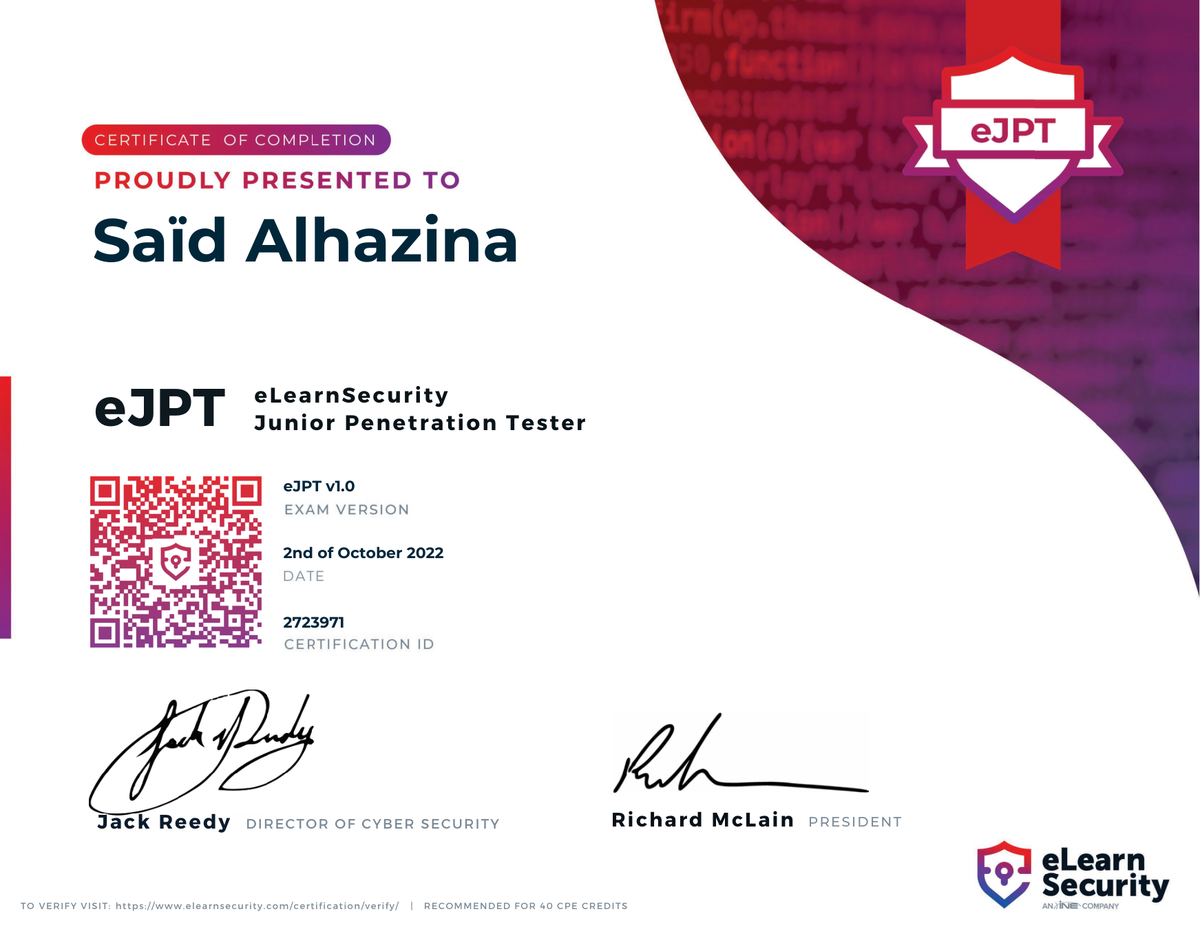 eJPT: Junior Penetration Tester certificaat