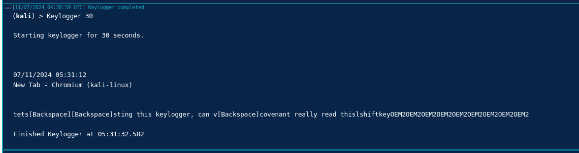 De keylogger in Covenant vangt getypte tekst op