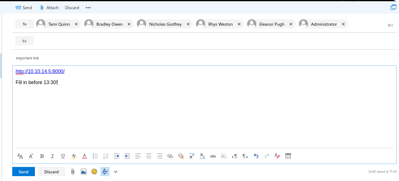 De linktest-mail met een kale link naar mijn webserver